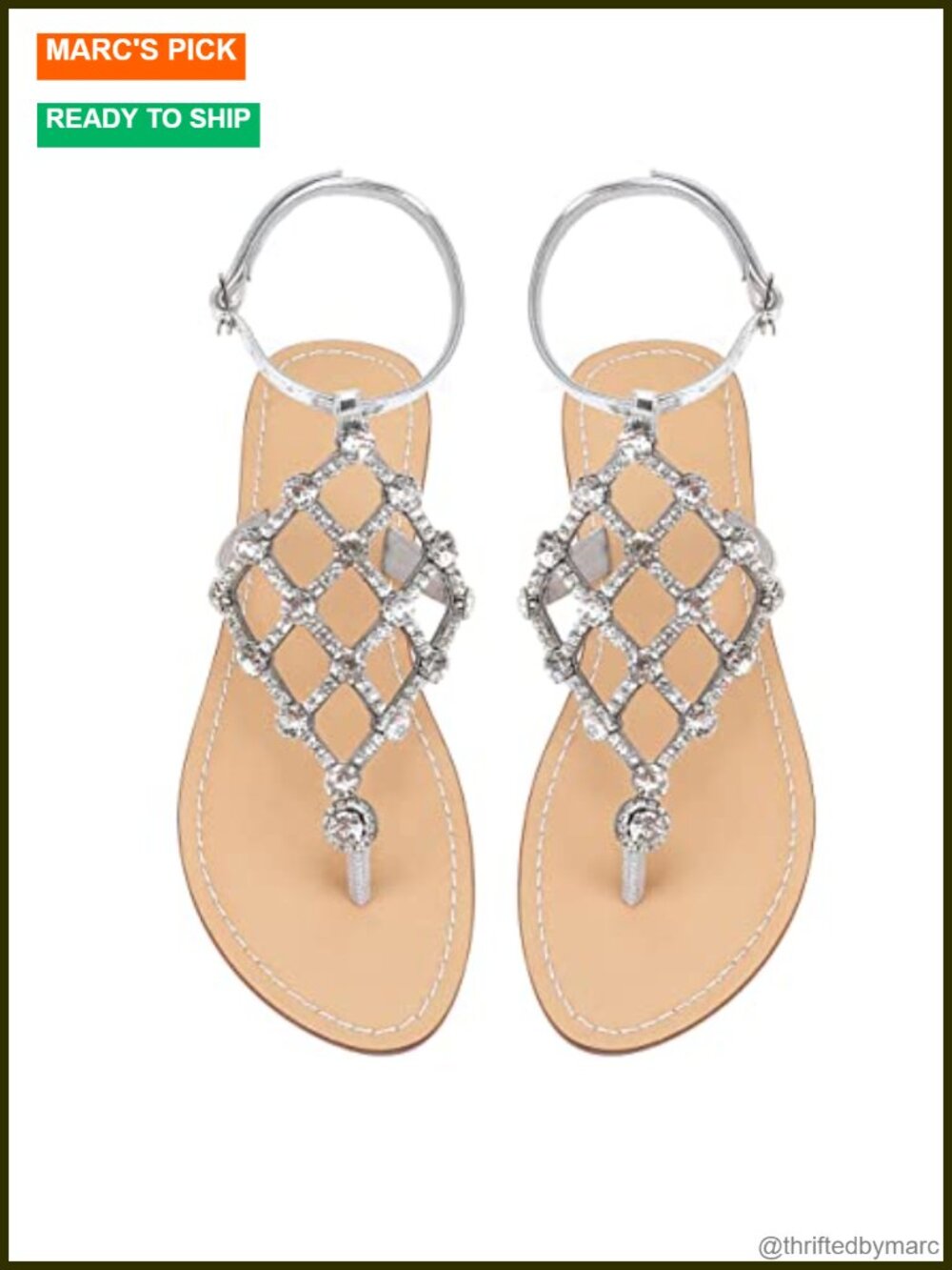 Women's Rhinestone Flat Sandals T-Strap Thong Summer Flip Flop Sandals